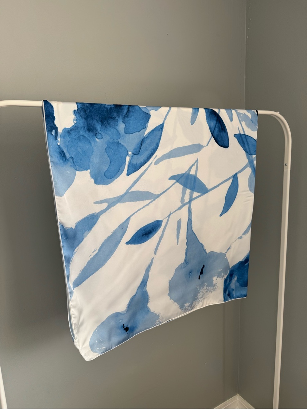 Blue Watercolor Floral Silk Scarf